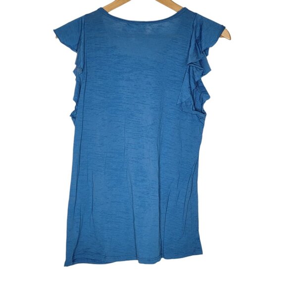 Nation LTD Paulette Ruffle Tank Blue Crew Neck Cotton Women's‎ Size Large L - Picture 2 of 4